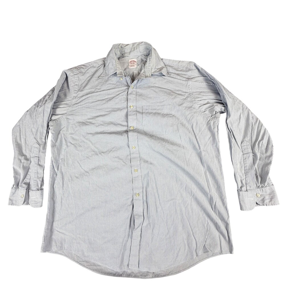 Brooks Brothers Dress Shirt Mens 17 34/35 Blue Stripe Regular Fit Long Sleeve
